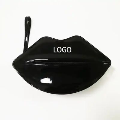 Custom Fluorescent Black Lip Shaped Cosmetic Bag Luxury PU Shinny Cosmetic Gift Bag
