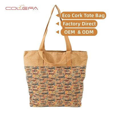 2026 New Trends European Cork Bark Shoulder Tote Bag with Ethnic-Style Printed Tote Bag Eco-Friendly with LOGO