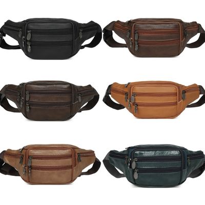 Trending Multifunctional Sports Men's Waist Bag Leather Retro Solid-Color Wallet Portable New-Style Fully Customizable