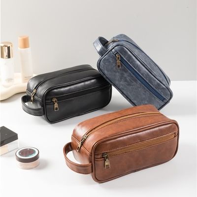 Retro-inspired New PU Leather Men's Cosmetic Bag Large Capacity Minimalist Toiletry Pouch Luxury-inspired Premium Storage Bag