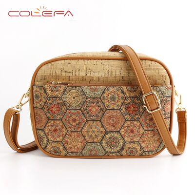 Hot-selling Bark-Print Crossbody Bag Cork Checkered Print Eco-friendly Bags Small Square Shaped Fashion Essential Women's Bag