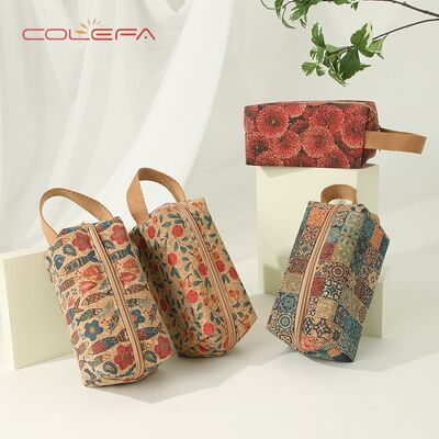 New Casual Fashion Women's Cosmetic Bag Ethnic-Style Handheld Large-Capacity Eco Bark Cork Makeup Bag Rectangular Storage Pouch