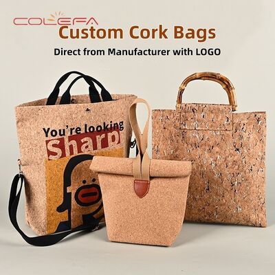 Cork Made Tote Bags Vintage Wood Grain Eco-Friendly Bags Factory Custom Training Institution Gift Tote Bags with Printing