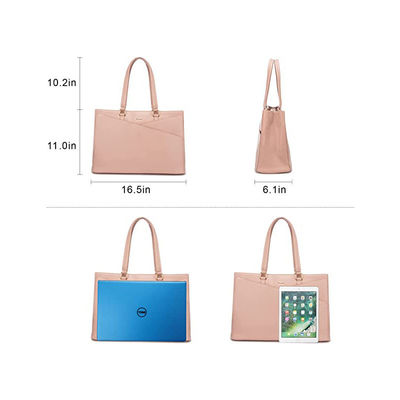 16.5 X 5.2 X 11 Inches Ladies PU Leather Tote Laptop Bag with Zipper Closure Wholesale with Custom LOGO