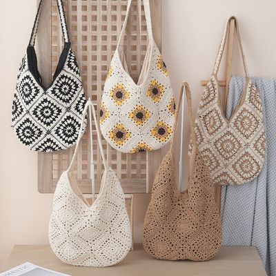 2026 New Style Floral Weave Bag Handwoven Daisy Straw Bag Women's Travel & Vacation Single Shoulder Tote Bags Wholesales