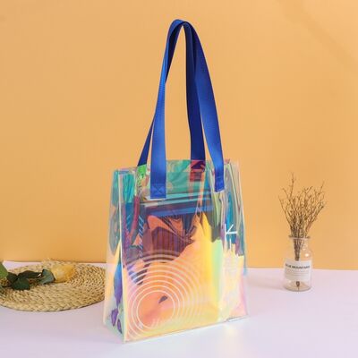 Premium PVC Handled Bags with Laser effect Customizable Shopping Bags with Logo Printing Waterproof TPU Iridescent Jelly Bags
