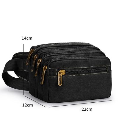 Men's Canvas Waist Bag Large Capacity Multi-Layer Cash Purse Multifunctional Construction Site Sports Wear-Resistant Waist Bag