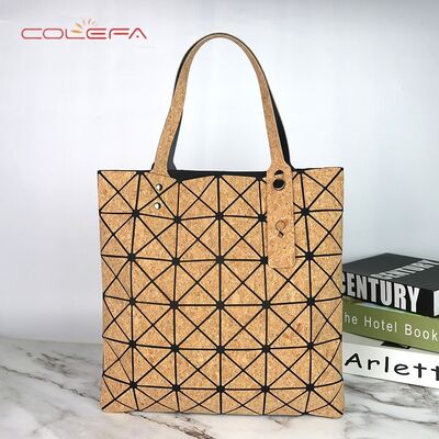 Bark-Patterned Cork Tote Bags Women's Sophisticated Shoulder Bag Fashionable Handbag with Pleated Folds Stylish Shopping Tote