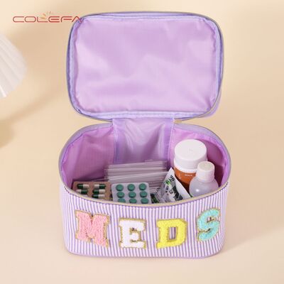 Polyester Handheld Embroidered Letter Makeup Bags Large Capacity Wide-Opening Multi-Functional Storage Pouch Preppy-Style Toiletry Bag