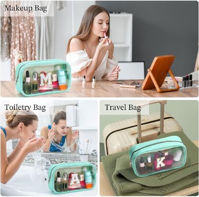 Customized Embroidered Letters Cosmetic Bags PVC Waterproof High-Fashion Makeup Organizer Travel Daily Use Portable Toiletry Bag