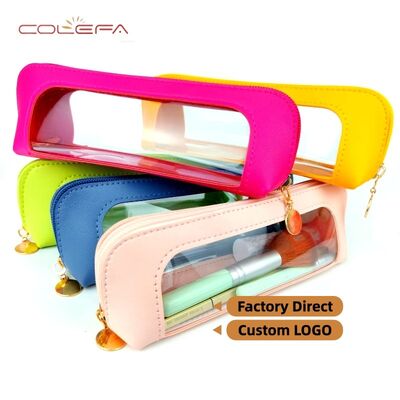 Compact and Portable PU Leather +PVC Makeup Bag Eyebrow Pencil & Makeup Brush Organizer Waterproof Travel Bag Pencil Pouch