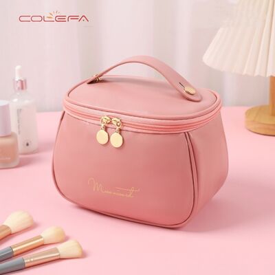 New Waterproof Cosmetic Bag PU Leather Minimalist Design Zipper Closure with Large Capacity Storage Portable and High-Quality