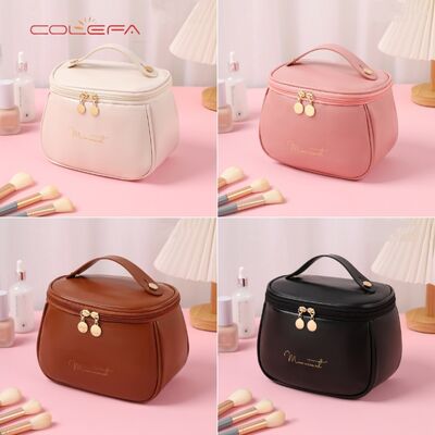 New Waterproof Cosmetic Bag PU Leather Minimalist Design Zipper Closure with Large Capacity Storage Portable and High-Quality