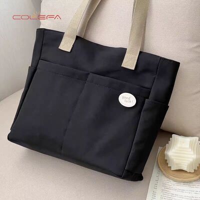 Japanese-Style Design Tote Bag Minimalist Artsy Student Commuting Canvas Tote Casual Shoulder Bag with Handle and Zipper Closure