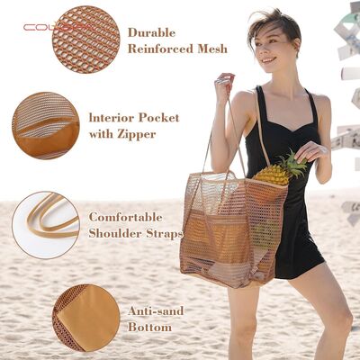 Foldable Beach Nylon Mesh Tote Women's Shoulder Bag Summer Outdoor Travel Essential Recreational crochet bag with Custom Color