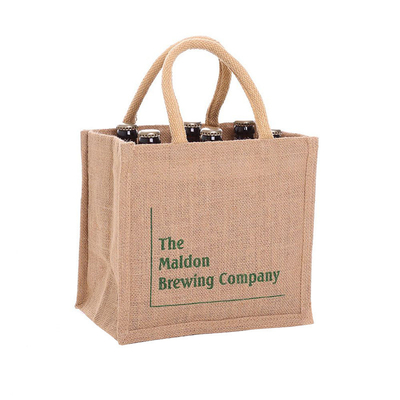 Custom Logo Printable 6 Bottle Wine Tote Bag Wasable Burlap Jute With Divider