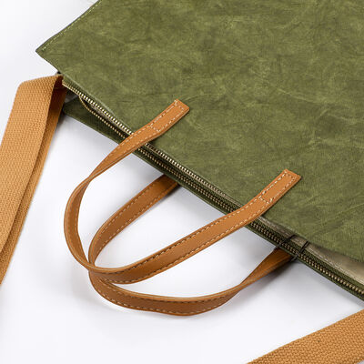 Custom DuPont Paper Bags with Crepe Paper Lining Wash-Wrinkled Tyvek Paper Minimalist Shopping Tote with LOGO Printing