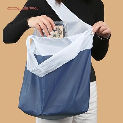 Color-Block Portable Eco-Friendly Shopping Tote Bag Recyclable Waterproof Polyester Foldable Large-Capacity Grocery Storage Bag