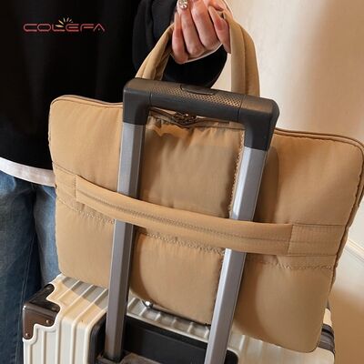 Fall New Arrival Stylish Solid-Color Bags Minimalist Niche Checkered Briefcase Women Casual Lightweight Polyester Everyday Commuting Laptop Bag