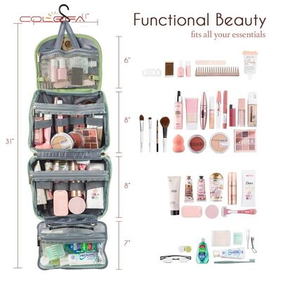 Colefa Customizable PU Leather Waterproof Toiletry Bag Makeup Pouch Storage with Hook Travel & Daily Bathroom Essentials Bags