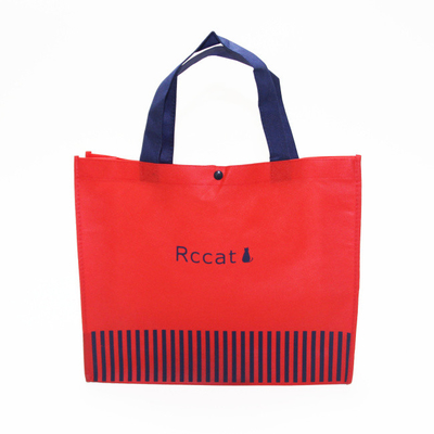 Red Seaming Non Woven Polypropylene Tote Bags Shopping Custom Printed Recyclablew